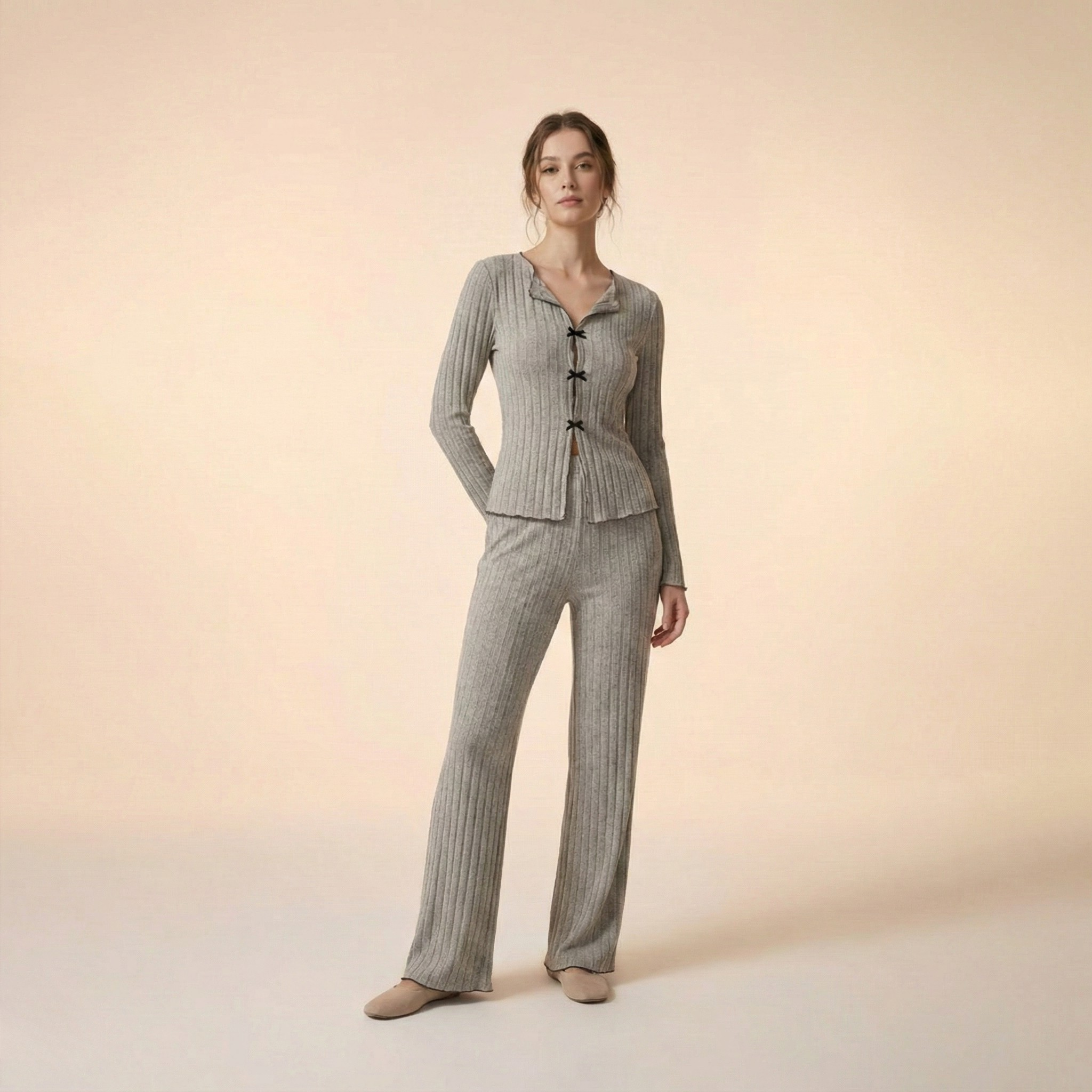 Ribbed Knit Pajama Set for Women - Comfortable Sleepwear - Soft Fabric - Cozy Loungewear - Available in Multiple Sizes