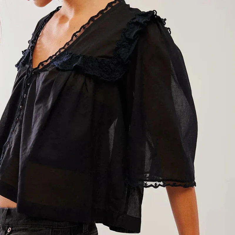 Ruffle Blouse in Lightweight Fabric - Elegant Casual Top for Women - Perfect for Work or Weekend Wear