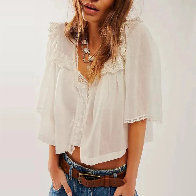 Ruffle Blouse in Lightweight Fabric - Elegant Casual Top for Women - Perfect for Work or Weekend Wear