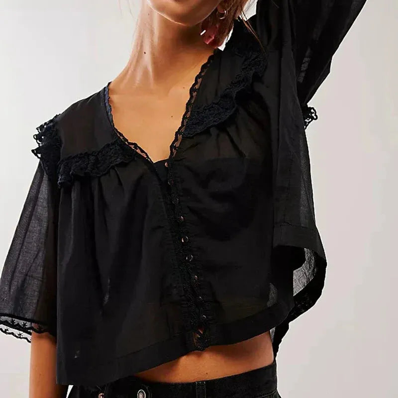 Ruffle Blouse in Lightweight Fabric - Elegant Casual Top for Women - Perfect for Work or Weekend Wear