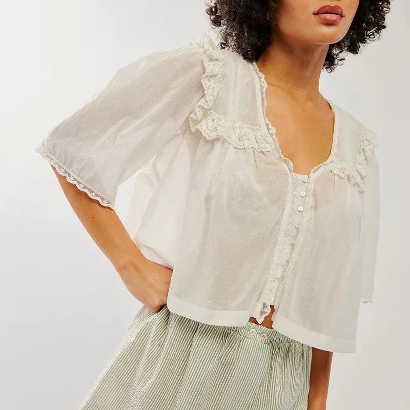 Ruffle Blouse in Lightweight Fabric - Elegant Casual Top for Women - Perfect for Work or Weekend Wear