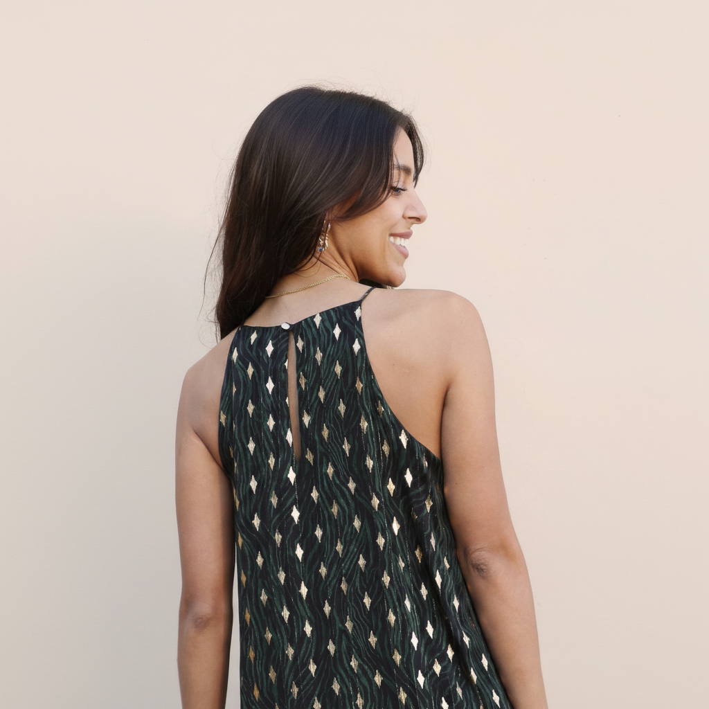 Ruffle Halter Dress in Lightweight Fabric - Casual Summer Dress for Women