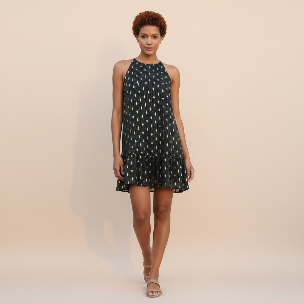 Ruffle Halter Dress in Lightweight Fabric - Casual Summer Dress for Women