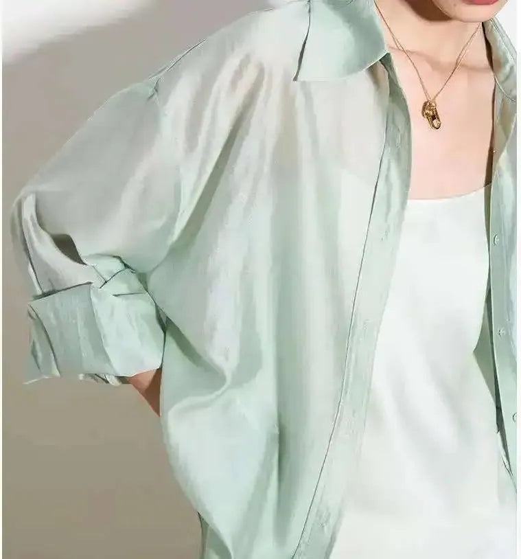 Silk Poplin Blouse for Women - Lightweight, Flowing Design for Casual or Office Wear - Available in Multiple Colors