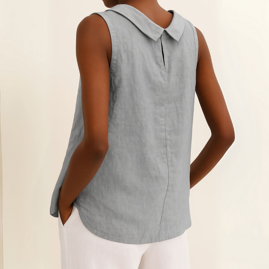 Sleeveless Women's Blouse with Rolled Collar and Curved Hemline for Casual or Office Wear