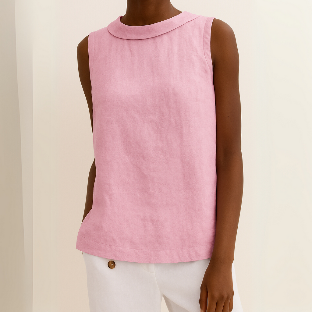 Sleeveless Women's Blouse with Rolled Collar and Curved Hemline for Casual or Office Wear