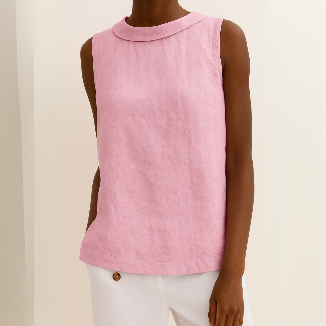 Sleeveless Women's Blouse with Rolled Collar and Curved Hemline for Casual or Office Wear
