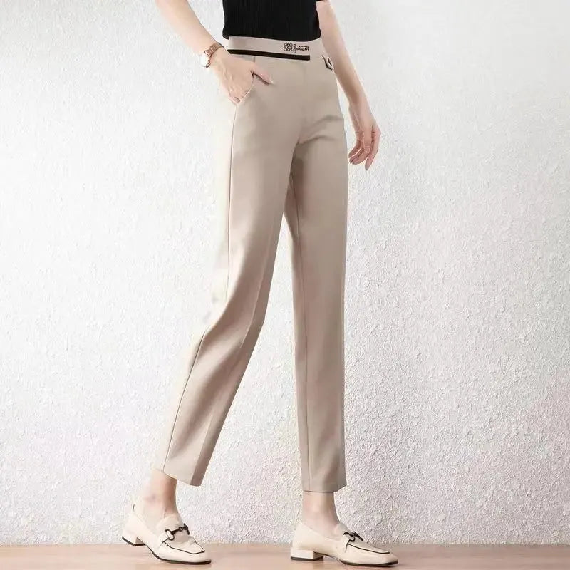 Straight-Leg Trousers for Women - Comfortable Cotton Blend - Versatile Casual or Office Wear - Available in Multiple Sizes