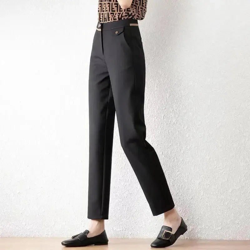 Straight-Leg Trousers for Women - Comfortable Cotton Blend - Versatile Casual or Office Wear - Available in Multiple Sizes