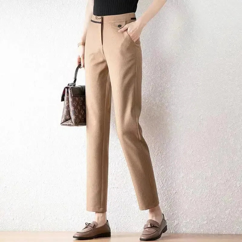 Straight-Leg Trousers for Women - Comfortable Cotton Blend - Versatile Casual or Office Wear - Available in Multiple Sizes