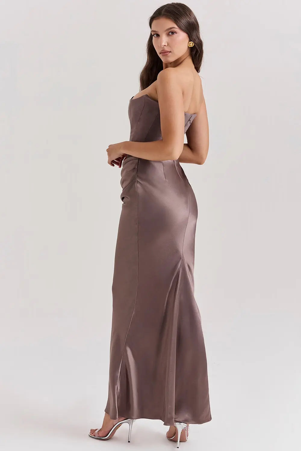 Strapless Maxi Dress for Women with Gathered Waist - Elegant Summer Evening Wear in Lightweight Fabric