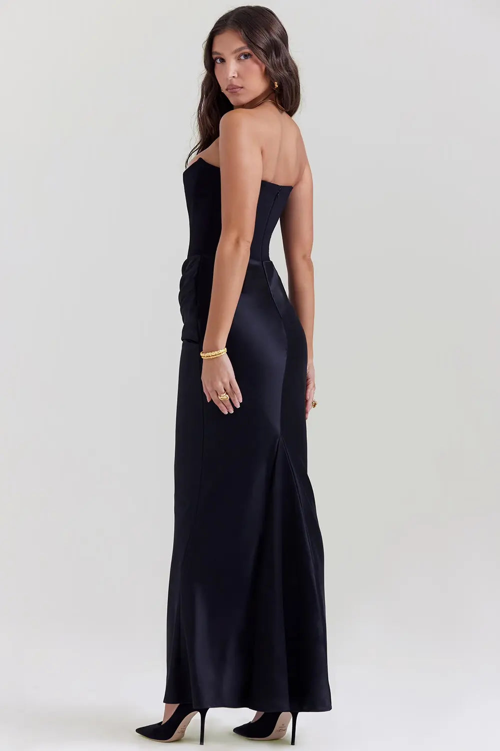 Strapless Maxi Dress for Women with Gathered Waist - Elegant Summer Evening Wear in Lightweight Fabric
