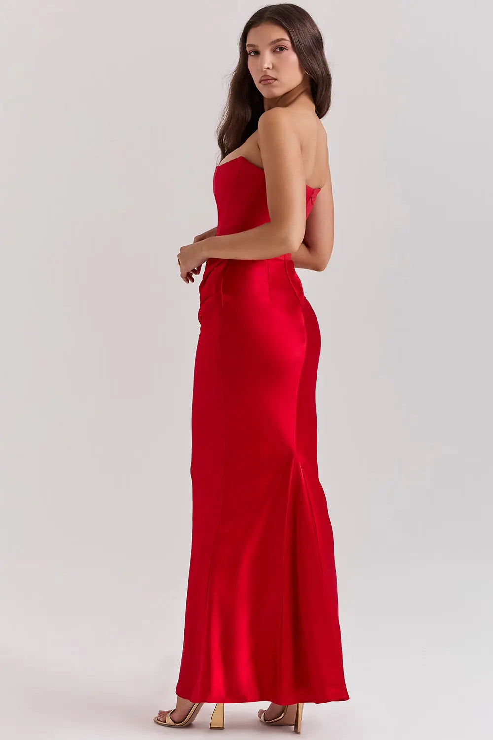 Strapless Maxi Dress for Women with Gathered Waist - Elegant Summer Evening Wear in Lightweight Fabric