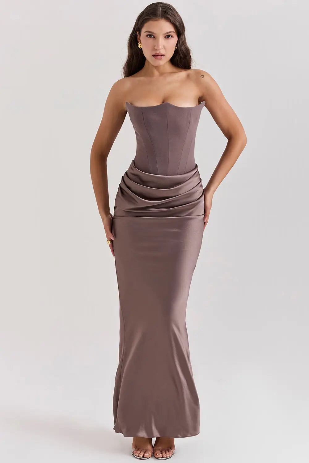 Strapless Maxi Dress for Women with Gathered Waist - Elegant Summer Evening Wear in Lightweight Fabric