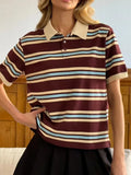 Stripe Polo Tee for Women - Soft Cotton Blend Casual Shirt - Perfect for Everyday Wear