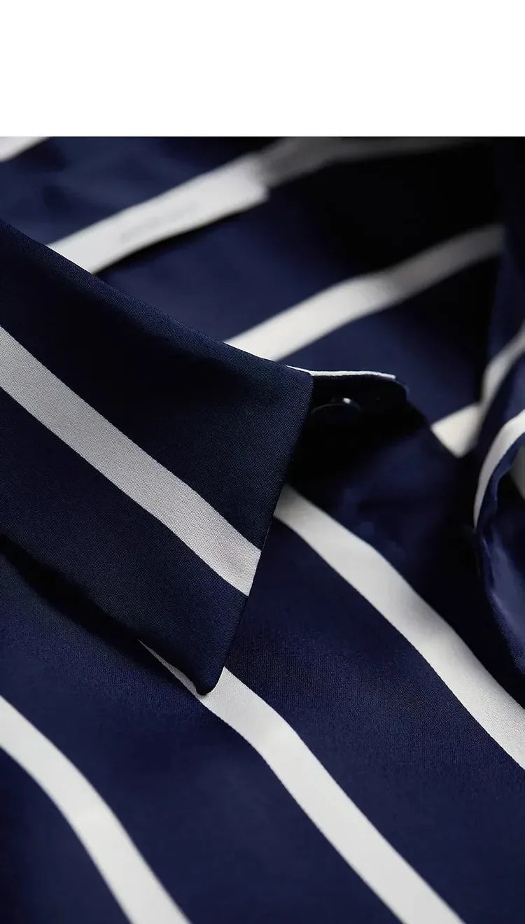 Stripe Satin Blouse for Women - Elegant Casual Top with Short Sleeves - Perfect for Work or Evening Out