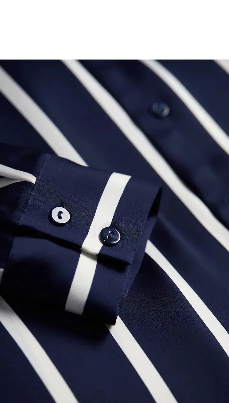 Stripe Satin Blouse for Women - Elegant Casual Top with Short Sleeves - Perfect for Work or Evening Out