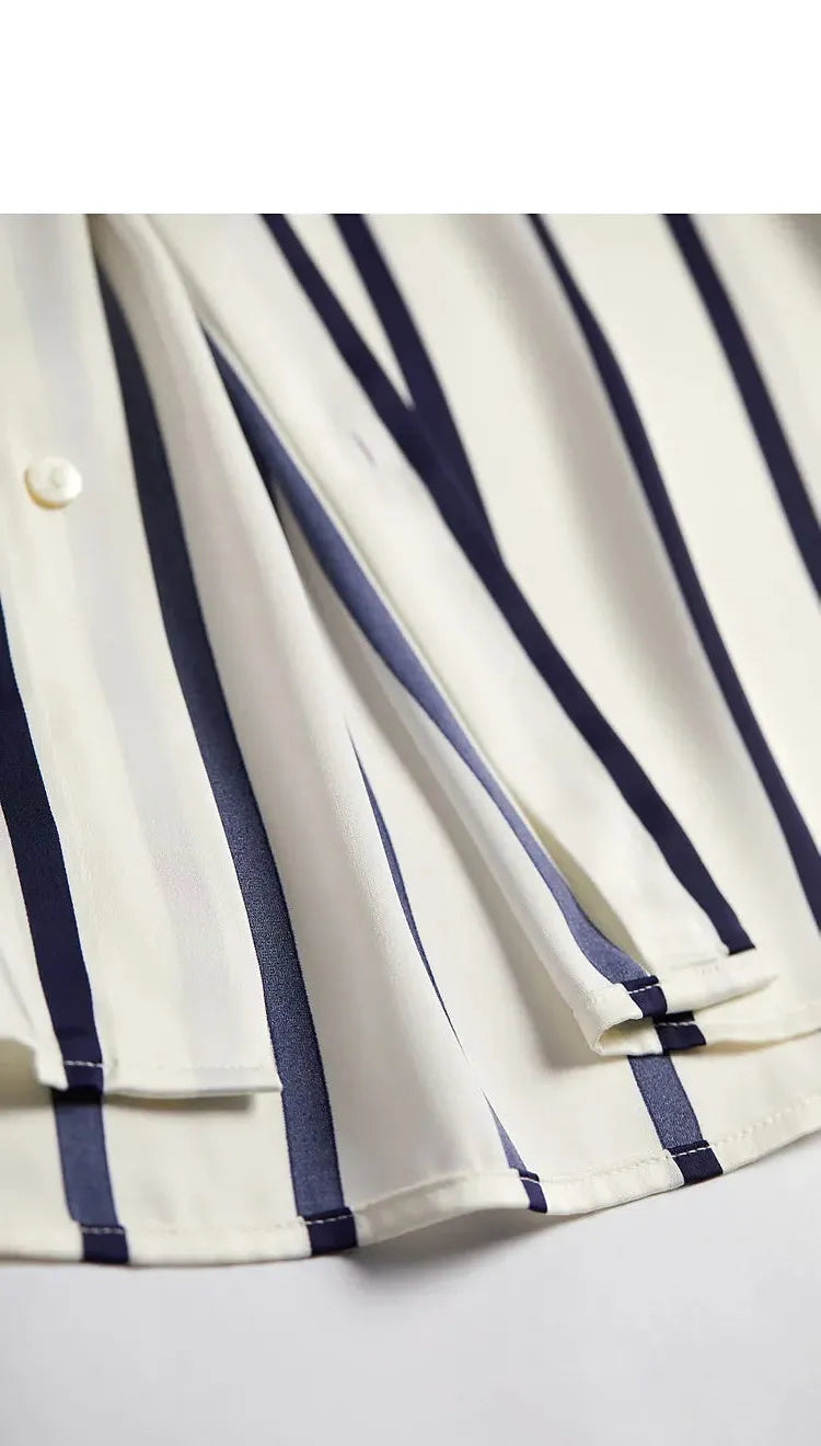 Stripe Satin Blouse for Women - Elegant Casual Top with Short Sleeves - Perfect for Work or Evening Out