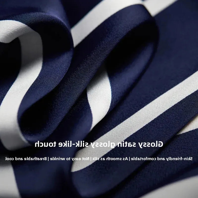 Stripe Satin Blouse for Women - Elegant Casual Top with Short Sleeves - Perfect for Work or Evening Out