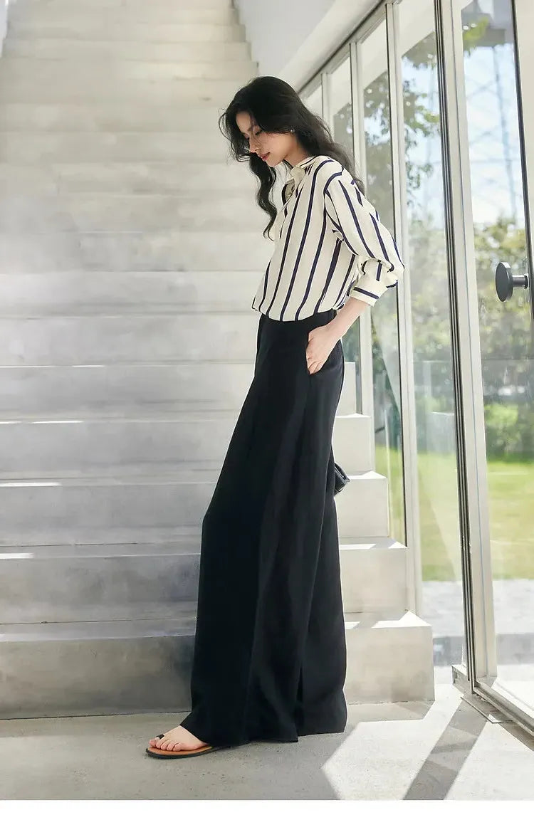 Stripe Satin Blouse for Women - Elegant Casual Top with Short Sleeves - Perfect for Work or Evening Out