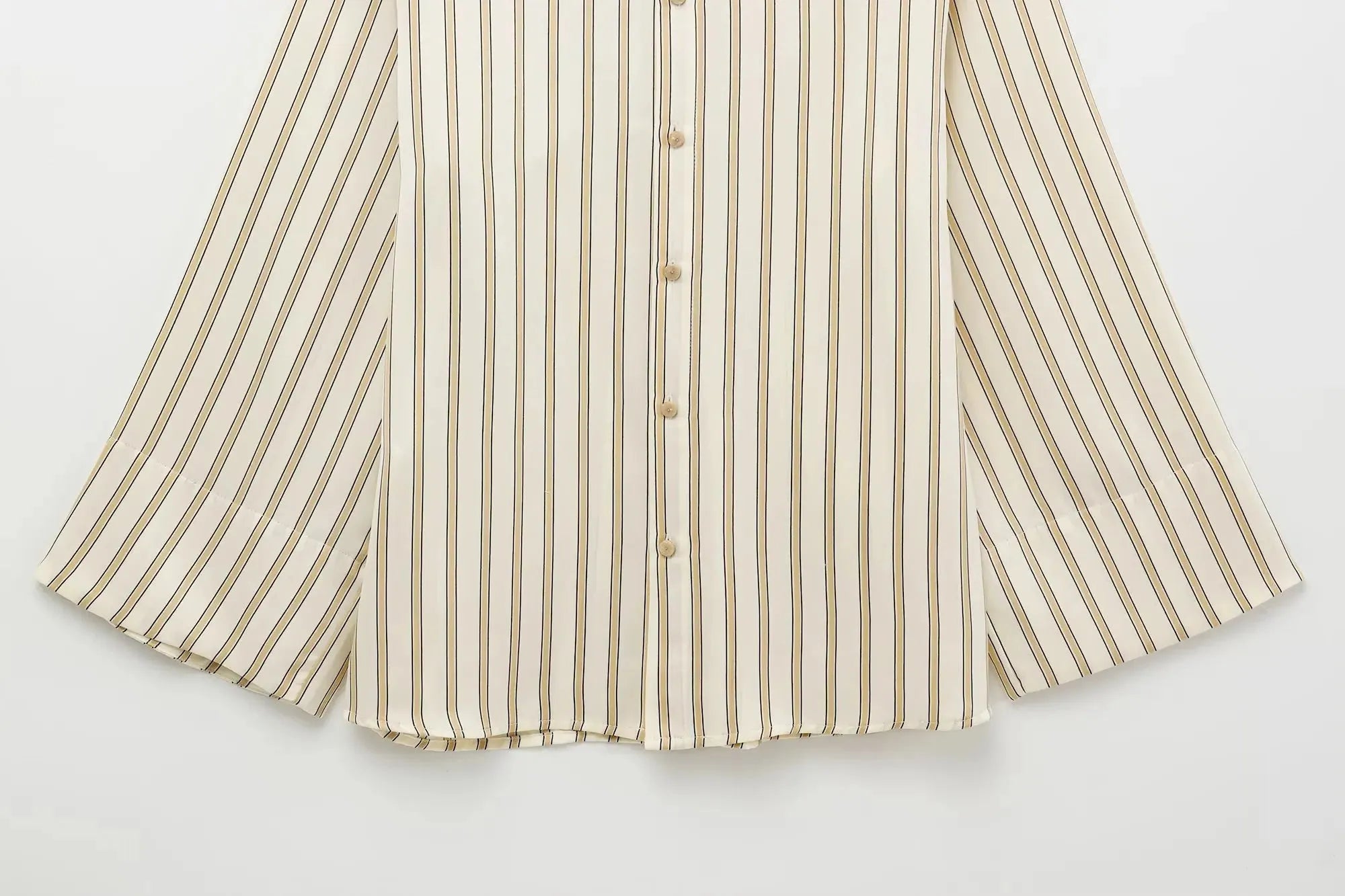 Striped Cotton Button-Up Blouse for Women - Casual European Style Top for Everyday Wear