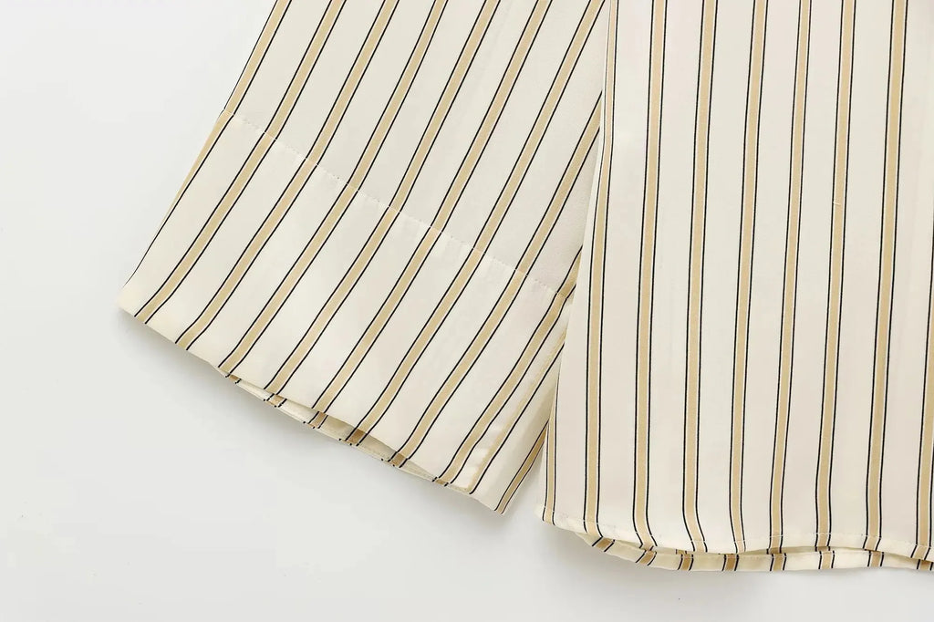 Striped Cotton Button-Up Blouse for Women - Casual European Style Top for Everyday Wear