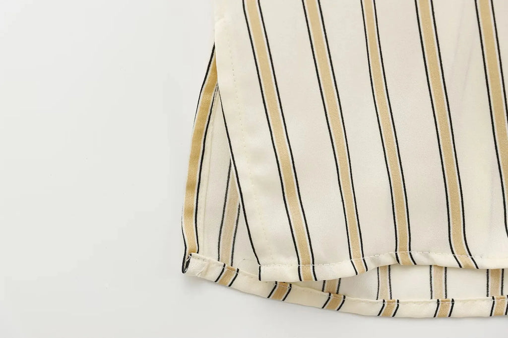 Striped Cotton Button-Up Blouse for Women - Casual European Style Top for Everyday Wear