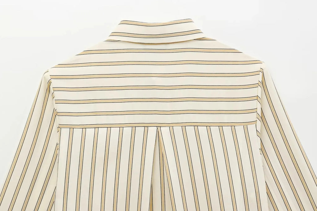 Striped Cotton Button-Up Blouse for Women - Casual European Style Top for Everyday Wear