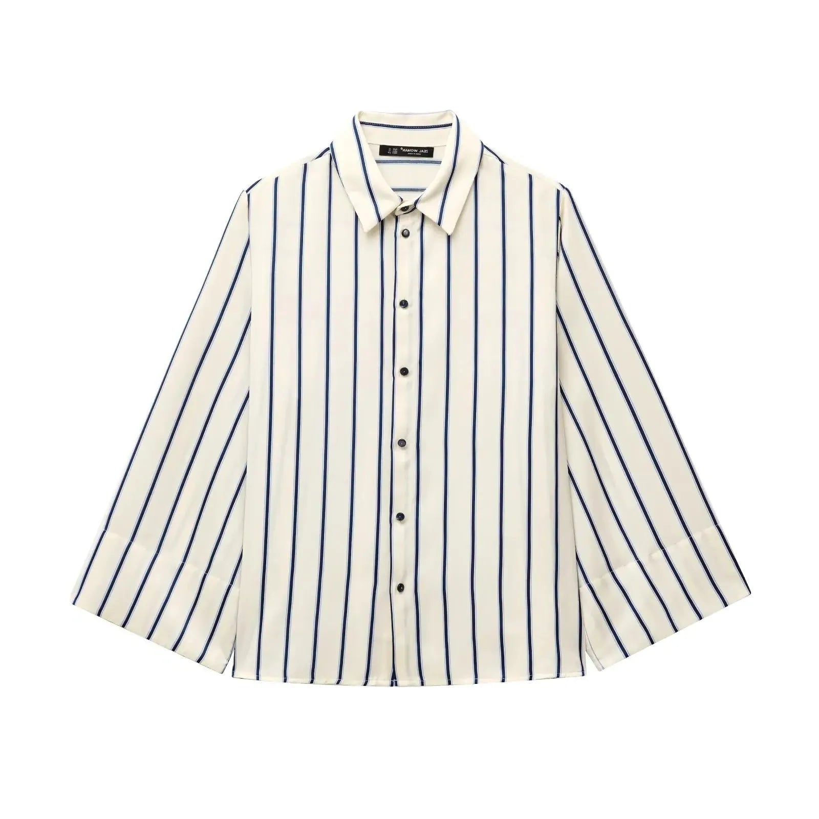 Striped Cotton Button-Up Blouse for Women - Casual European Style Top for Everyday Wear
