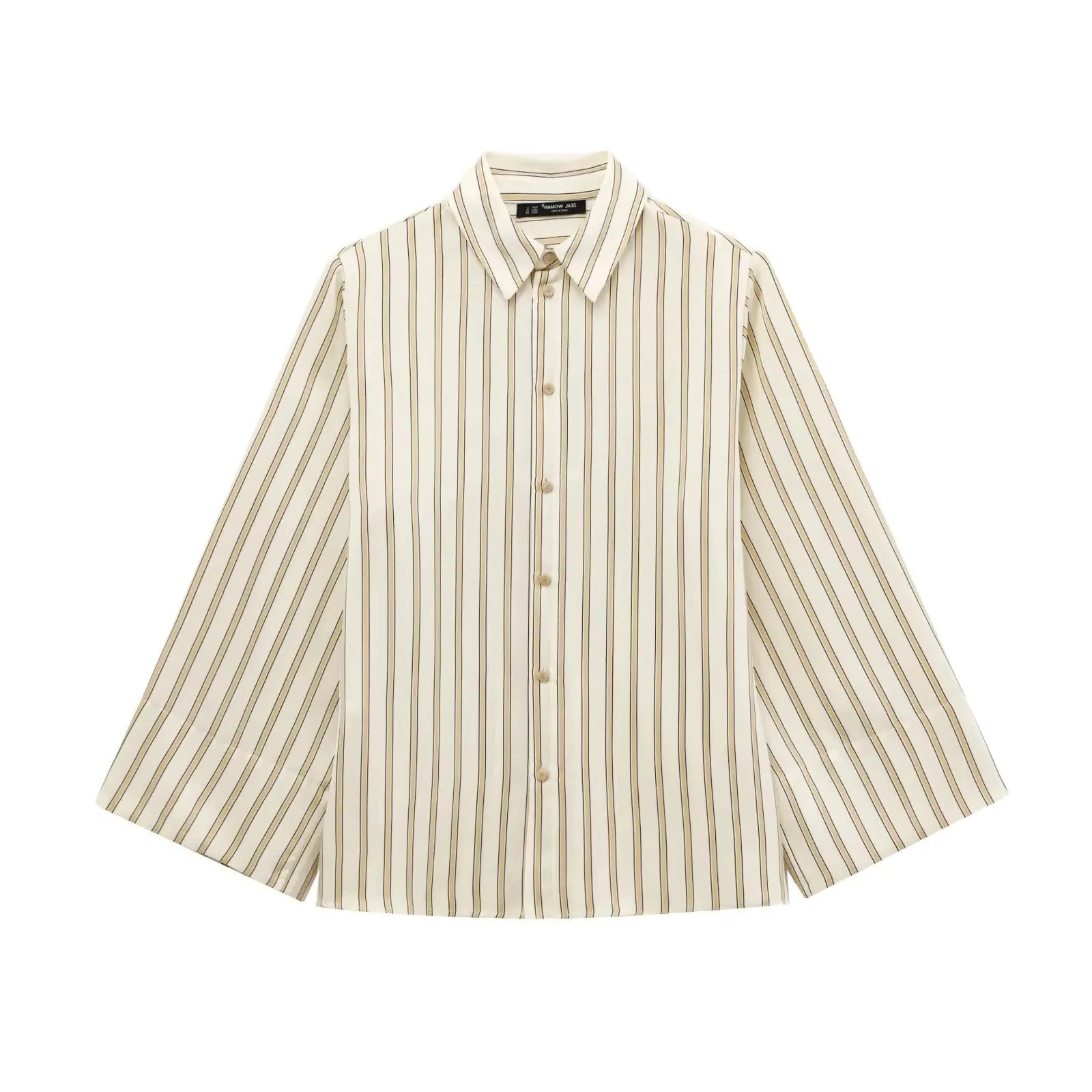 Striped Cotton Button-Up Blouse for Women - Casual European Style Top for Everyday Wear