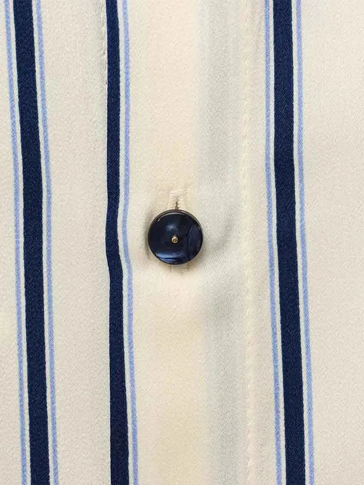 Striped Cotton Button-Up Blouse for Women - Casual European Style Top for Everyday Wear