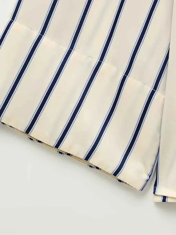 Striped Cotton Button-Up Blouse for Women - Casual European Style Top for Everyday Wear