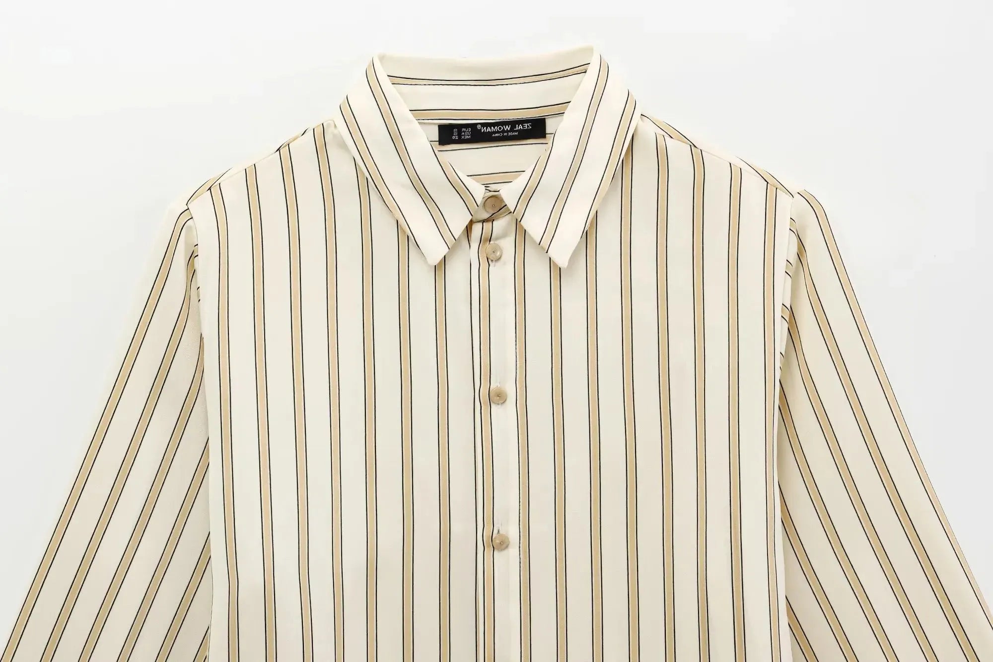 Striped Cotton Button-Up Blouse for Women - Casual European Style Top for Everyday Wear