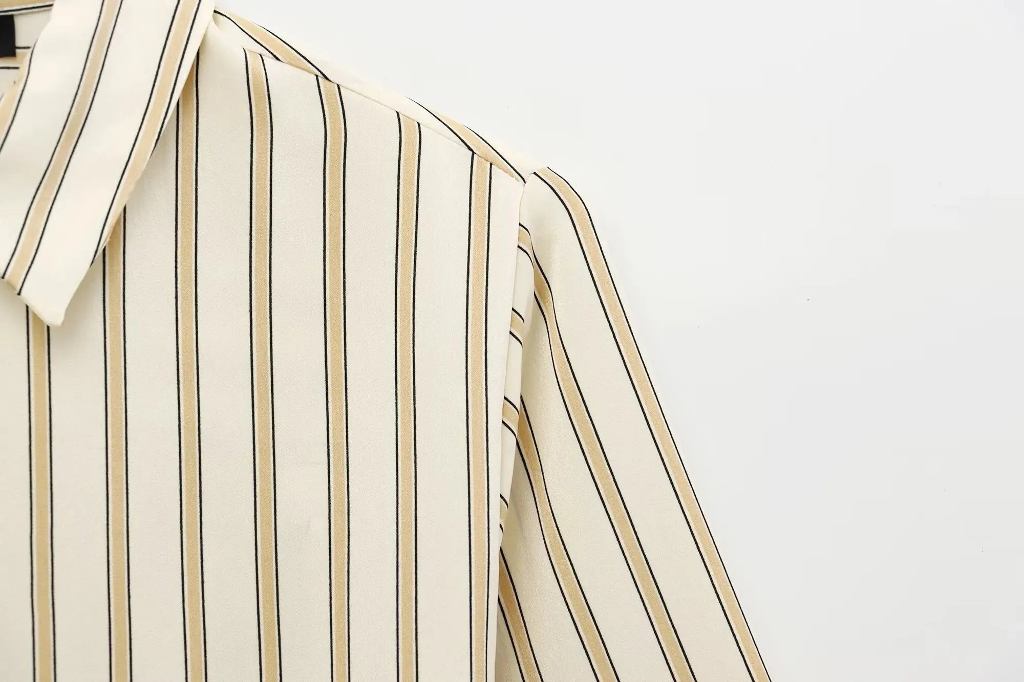 Striped Cotton Button-Up Blouse for Women - Casual European Style Top for Everyday Wear