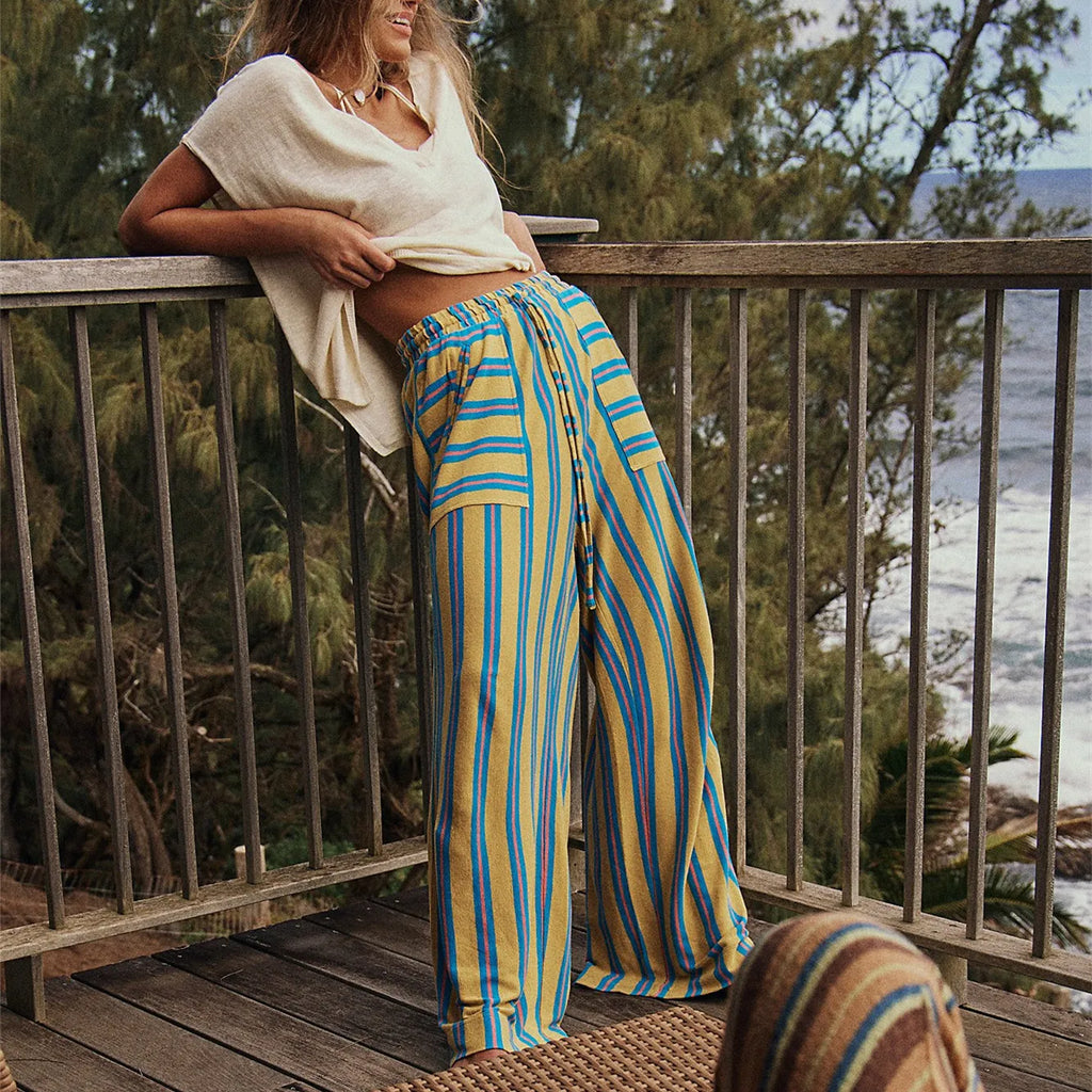 Striped Lounge Pants for Women | Soft Cotton Blend | Casual Relaxed Fit | Perfect for Home or Travel