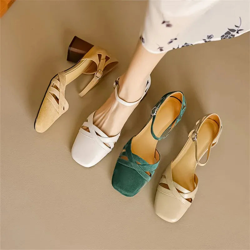 Suede Heeled Sandals for Women - Stylish Open-Toe Design for Casual or Dressy Occasions