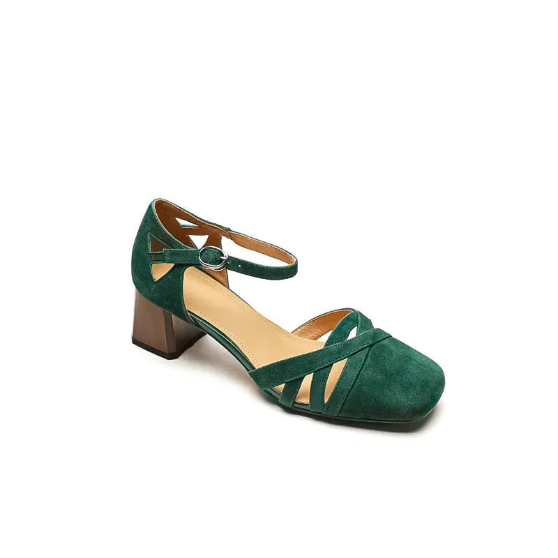 Suede Heeled Sandals for Women - Stylish Open-Toe Design for Casual or Dressy Occasions
