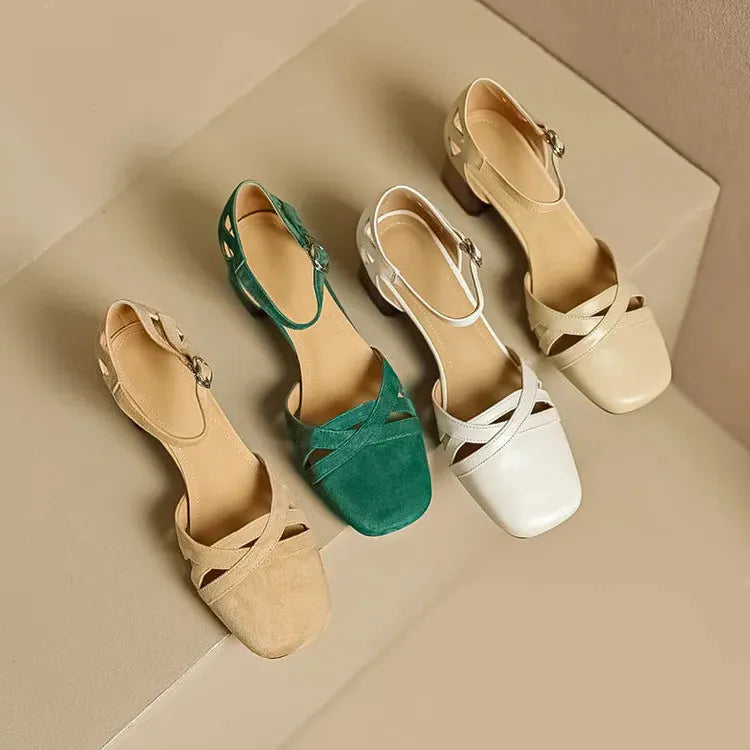 Suede Heeled Sandals for Women - Stylish Open-Toe Design for Casual or Dressy Occasions