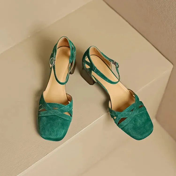 Suede Heeled Sandals for Women - Stylish Open-Toe Design for Casual or Dressy Occasions