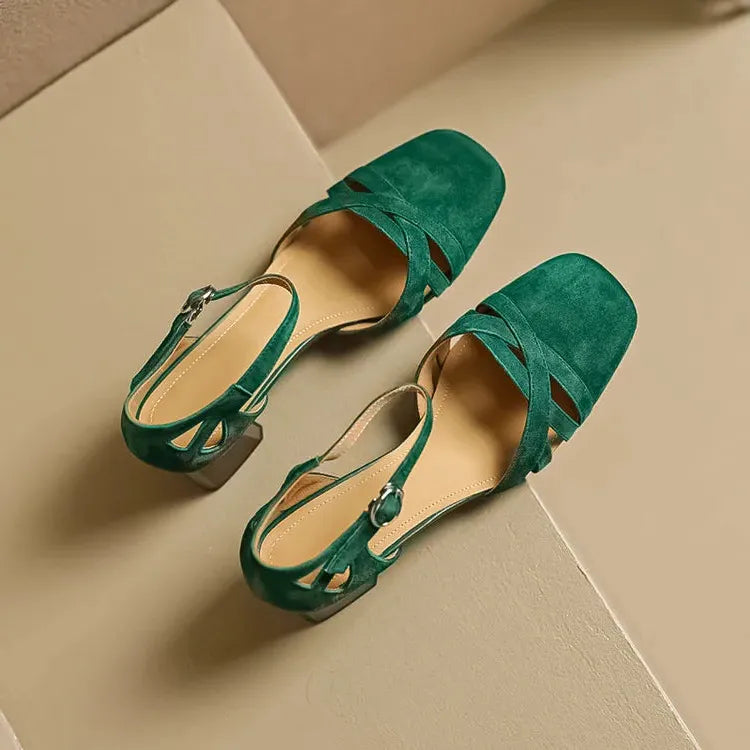 Suede Heeled Sandals for Women - Stylish Open-Toe Design for Casual or Dressy Occasions