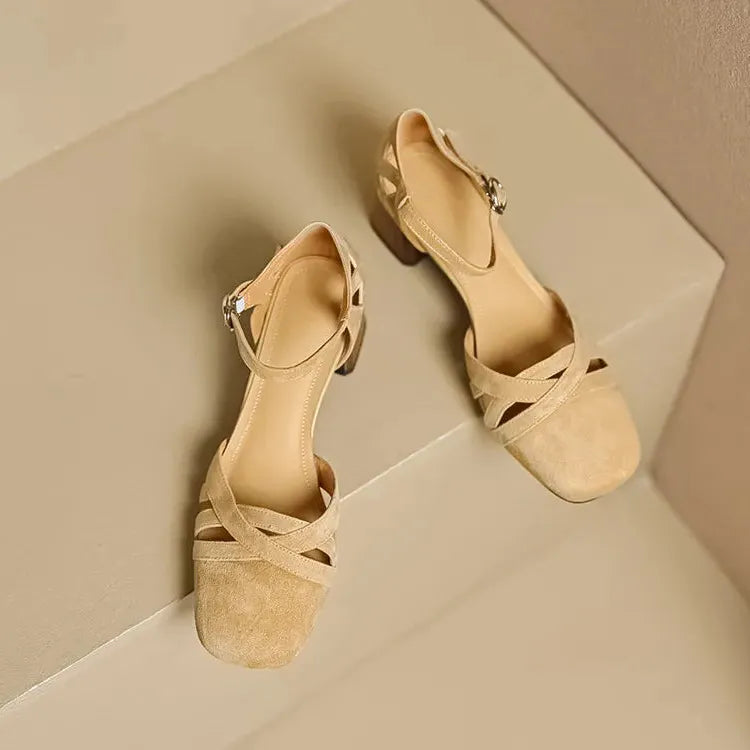 Suede Heeled Sandals for Women - Stylish Open-Toe Design for Casual or Dressy Occasions