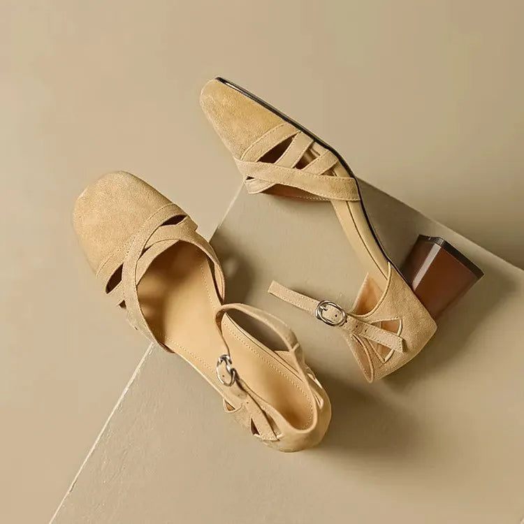 Suede Heeled Sandals for Women - Stylish Open-Toe Design for Casual or Dressy Occasions