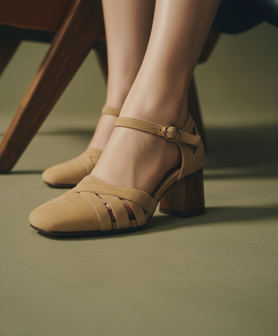 Suede Heeled Sandals for Women - Stylish Open-Toe Design for Casual or Dressy Occasions