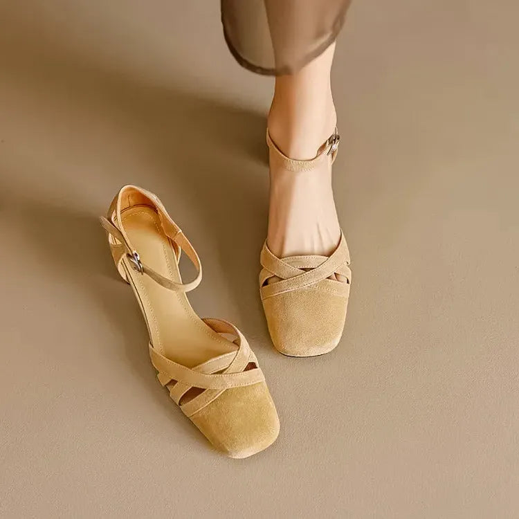Suede Heeled Sandals for Women - Stylish Open-Toe Design for Casual or Dressy Occasions