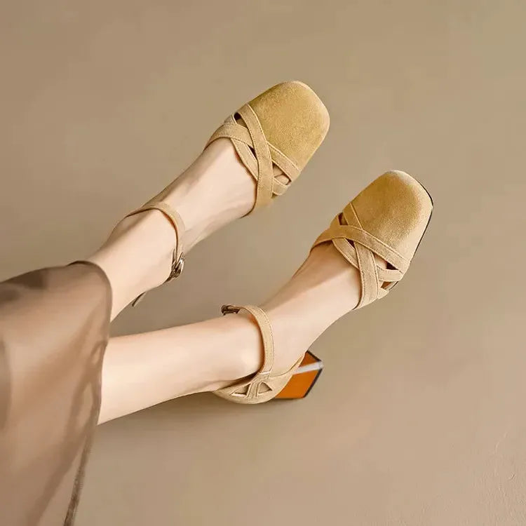 Suede Heeled Sandals for Women - Stylish Open-Toe Design for Casual or Dressy Occasions