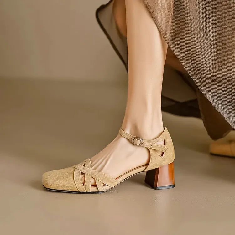 Suede Heeled Sandals for Women - Stylish Open-Toe Design for Casual or Dressy Occasions