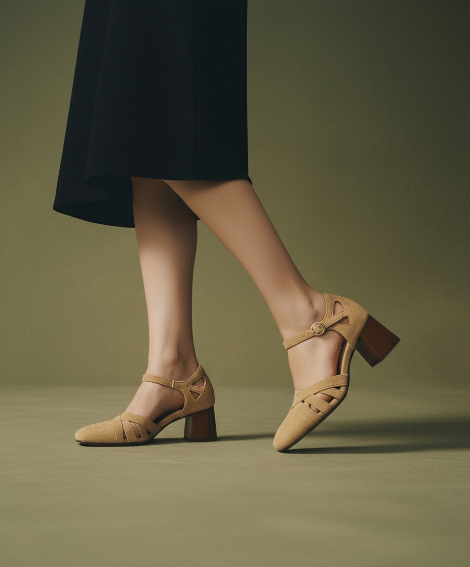 Suede Heeled Sandals for Women - Stylish Open-Toe Design for Casual or Dressy Occasions