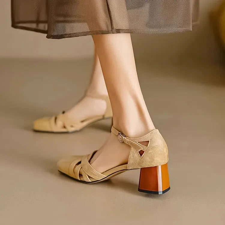 Suede Heeled Sandals for Women - Stylish Open-Toe Design for Casual or Dressy Occasions