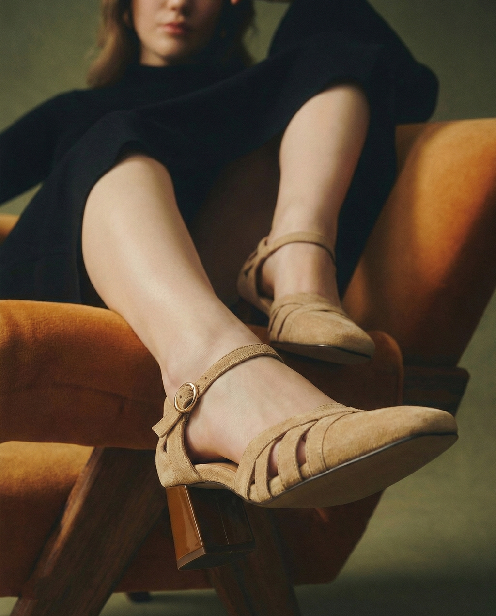 Suede Heeled Sandals for Women - Stylish Open-Toe Design for Casual or Dressy Occasions