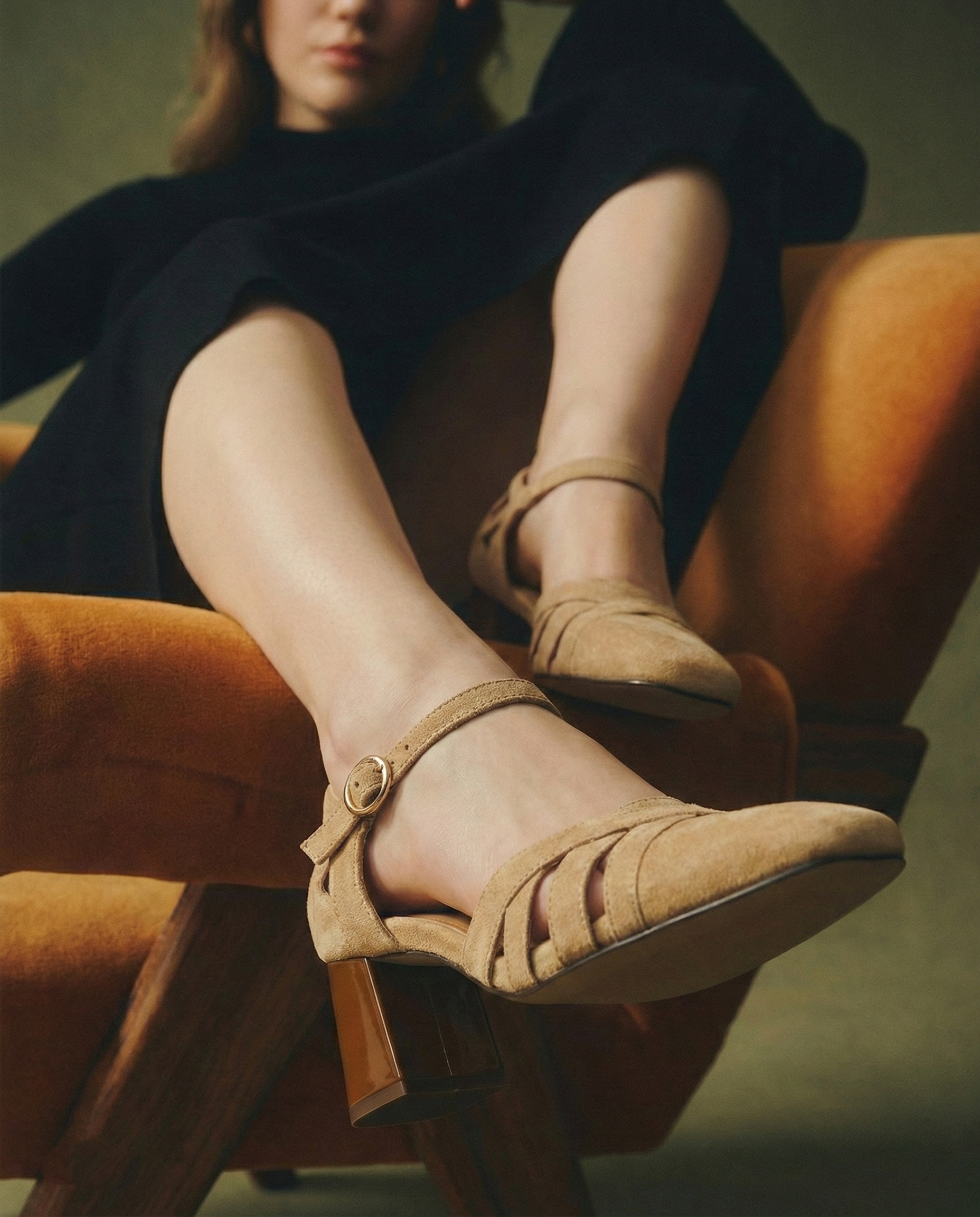 Suede Heeled Sandals for Women - Stylish Open-Toe Design for Casual or Dressy Occasions